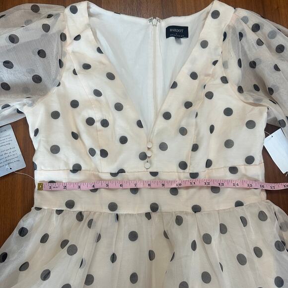 Bardot Eva Mini Dress, Polka Dot Nude Spot, Revolve, Coquette, Retro, size 10 - Picture 5 of 12